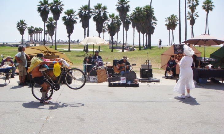 musicians on California beach 