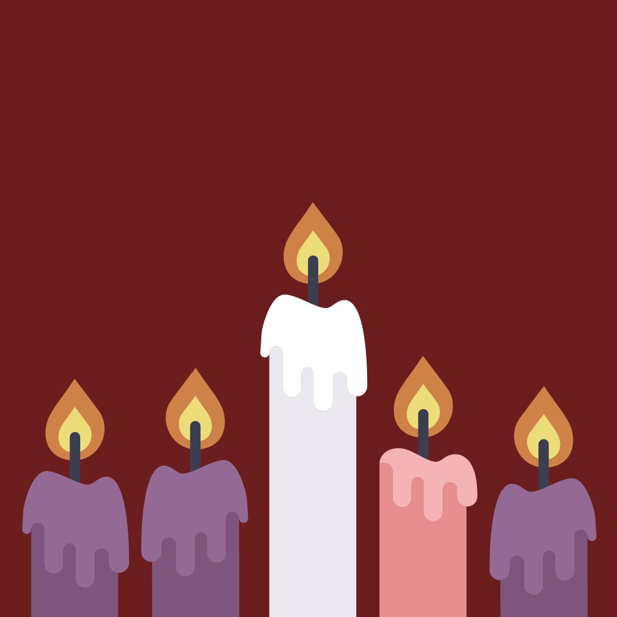 a sketch of 5 lit candles in a row